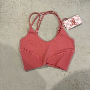 Free People Coral Ribbed Halter Top